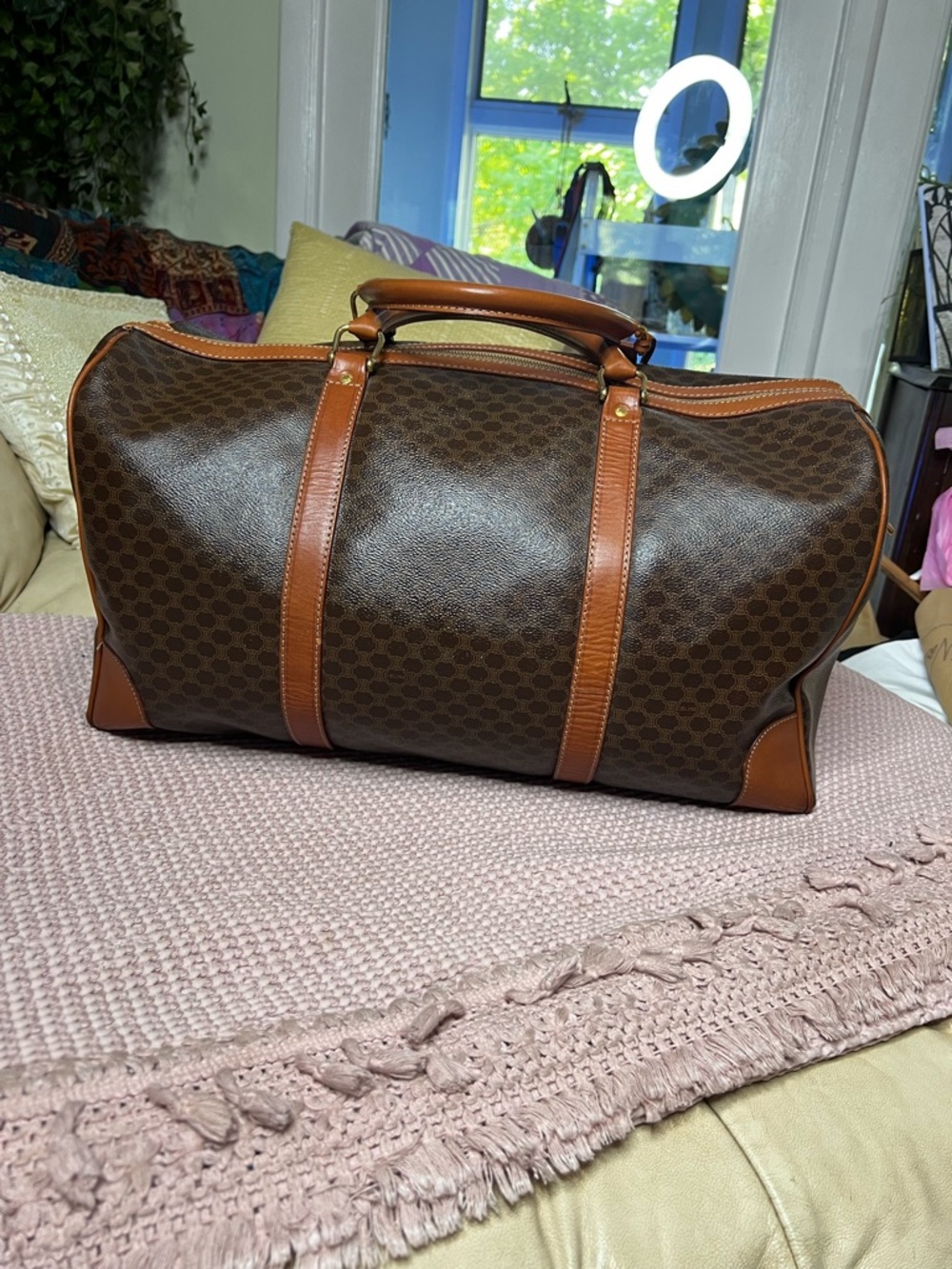 CELINE Macadam Triomphe Canvas Duffel Travel Bag Honeycomb VINTAGE - Picture 4 of 17